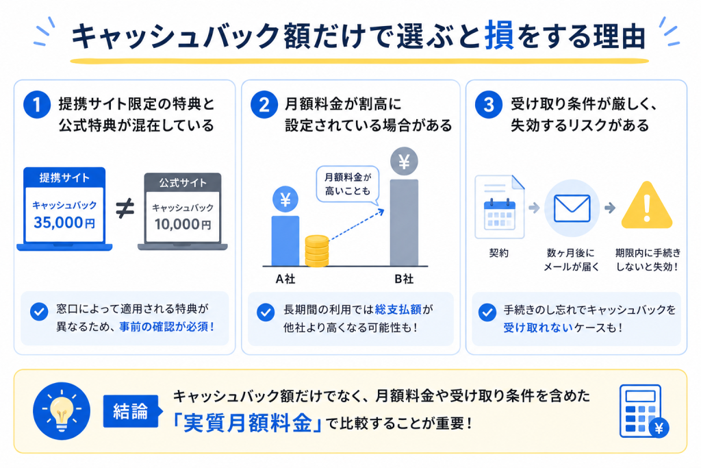 キャッシュバック額だけで選ぶと損をする理由