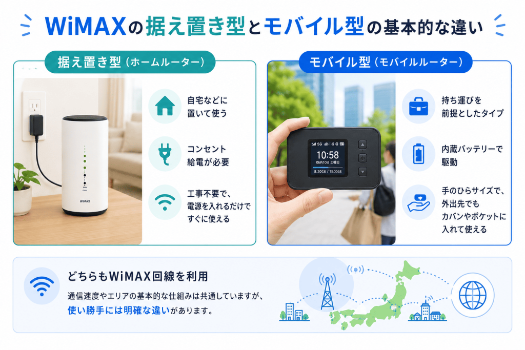 WiMAXの据え置き型とモバイル型の基本的な違い