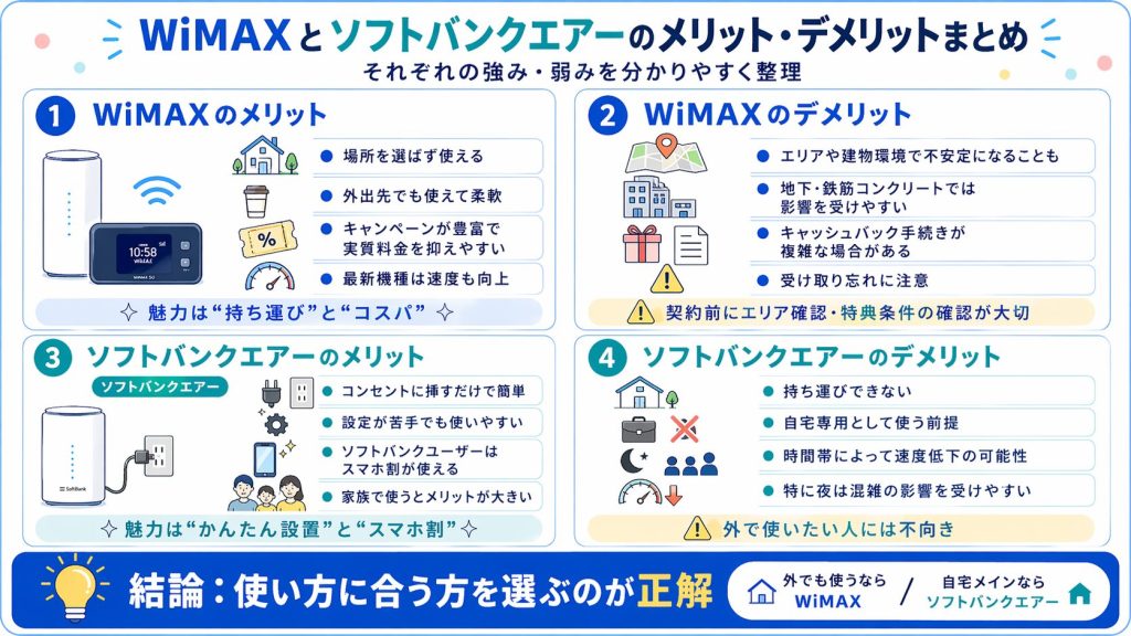 WiMAXとソフトバンクエアーのメリット・デメリットまとめ