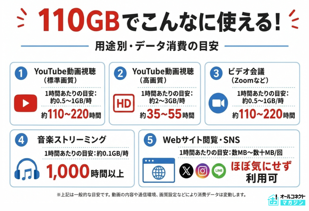 110GBのデータ消費目安