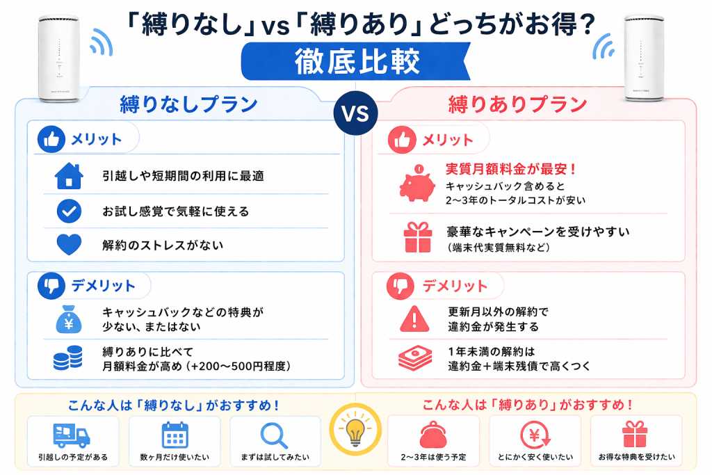 「縛りなし」vs「縛りあり」どっちがお得？徹底比較