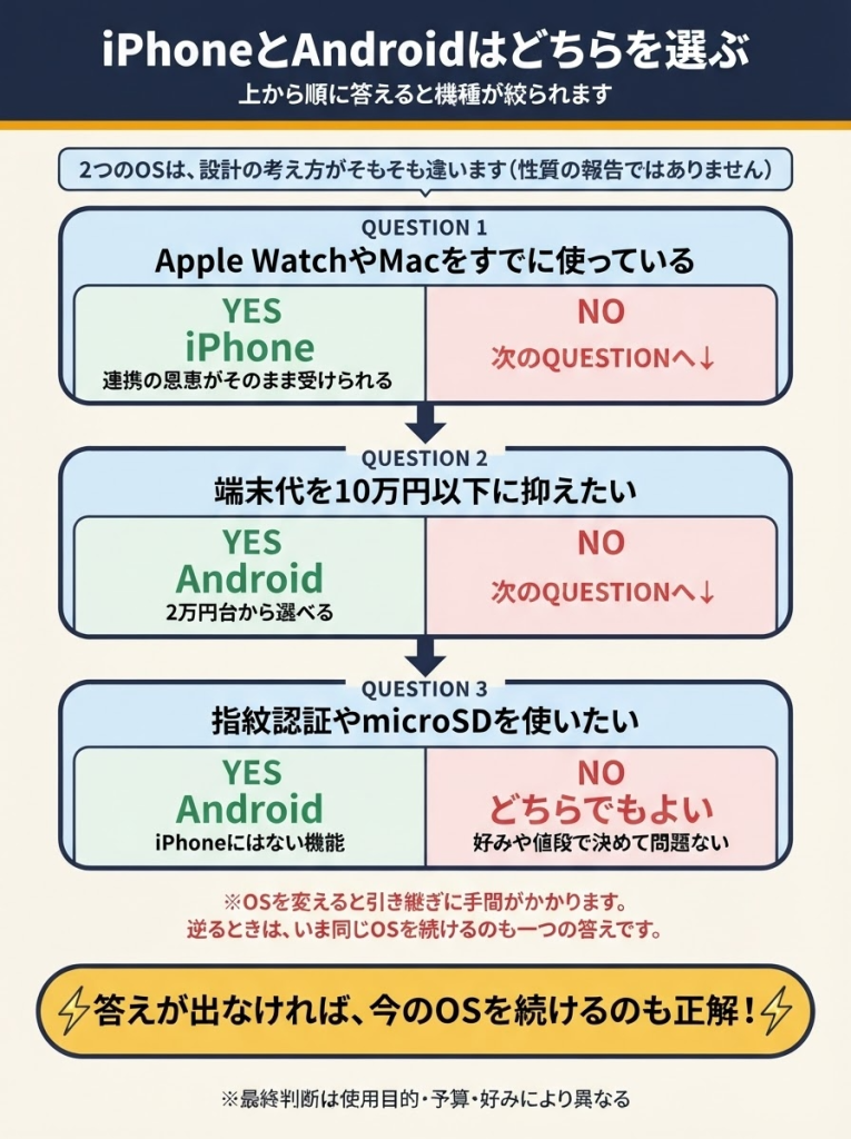 iPhoneとAndroidのどちらを選ぶか判断するフロー図