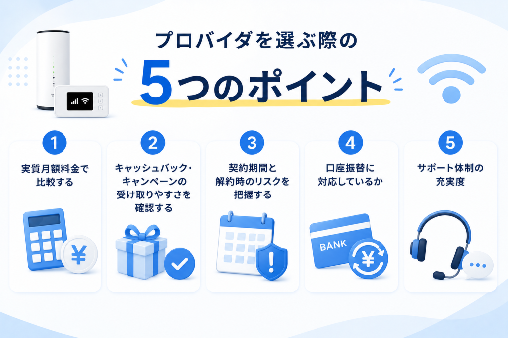 プロバイダを選ぶ際の5つのポイント