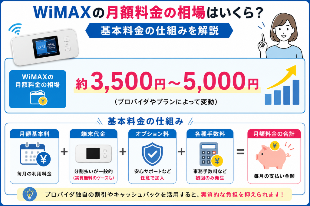 WiMAXの月額料金の相場はいくら？基本料金の仕組みを解説