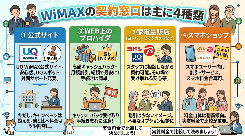 WiMAXの契約窓口は主に4種類