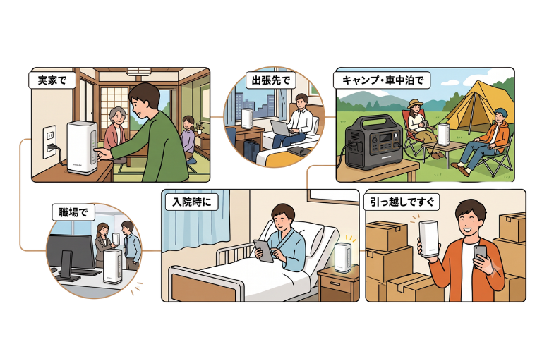 WiMAXホームルーターを持ち運んで使えるシーン