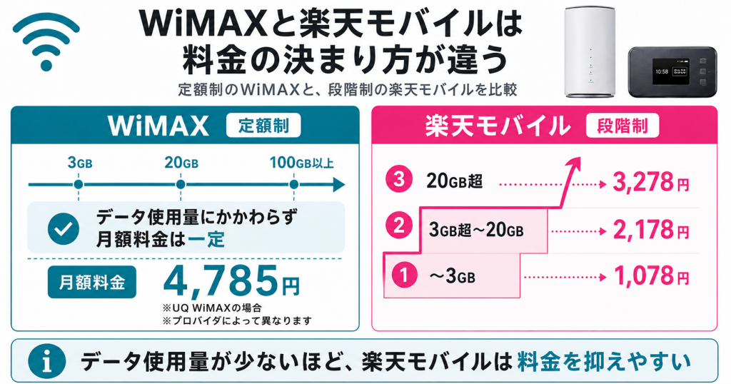 WiMAXと楽天モバイルは料金の決まり方が違う
