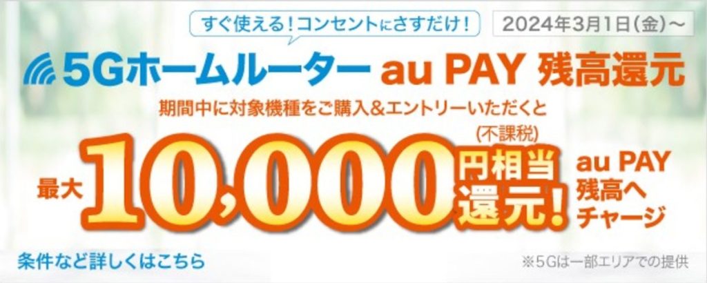 5Gホームルーター au PAY 残高還元