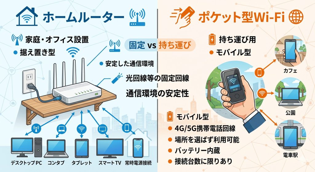 ホームルーターとポケット型Wi-Fiの違い