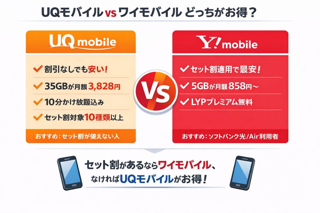 UQモバイルVSワイモバイル比較
