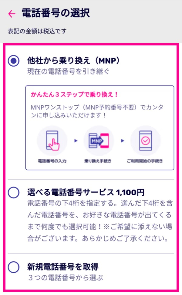 電話番号の選択