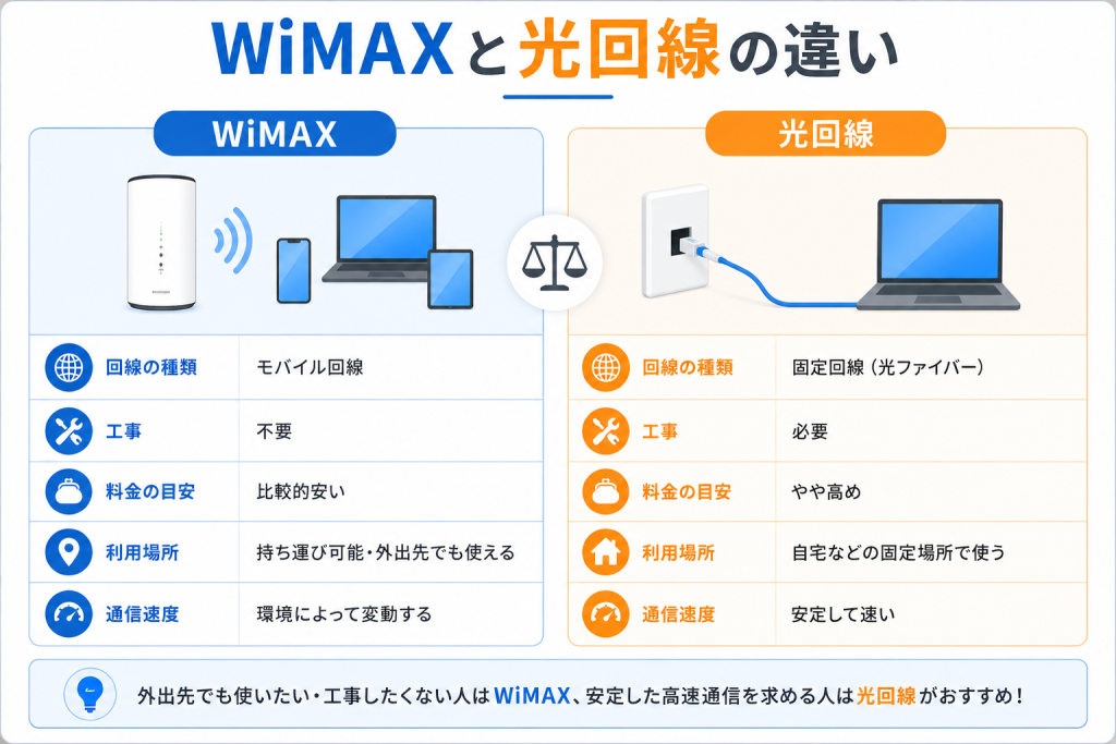 WiMAXと光回線の違い