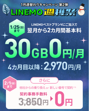 LINEMO 1月週替キャンペーン 第2弾