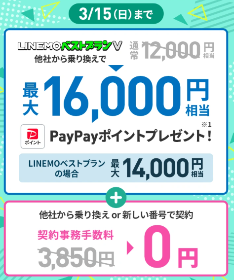 LINEMO 最大16,000円相当 PayPayポイントプレゼント