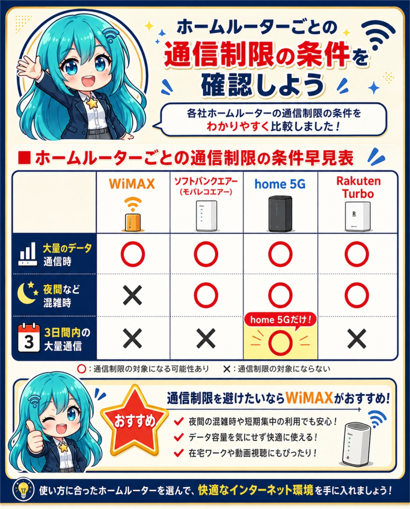 ホームルーター通信制限早見表