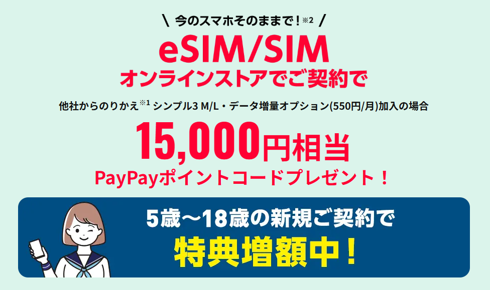 ワイモバイル キャンペーン 15,000円相当