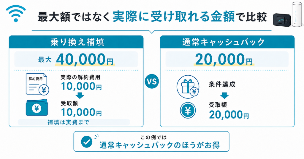乗り換えキャンペーンは最大額ではなく実際に受け取れる金額で比較