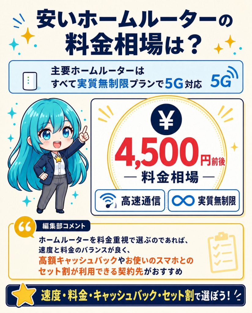 ホームルーター料金相場
