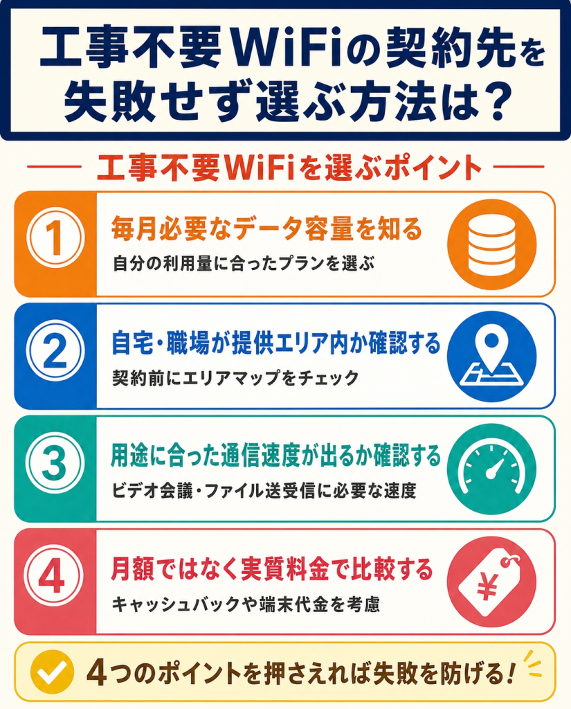 工事不要WiFiの契約先を失敗せず選ぶ方法は？