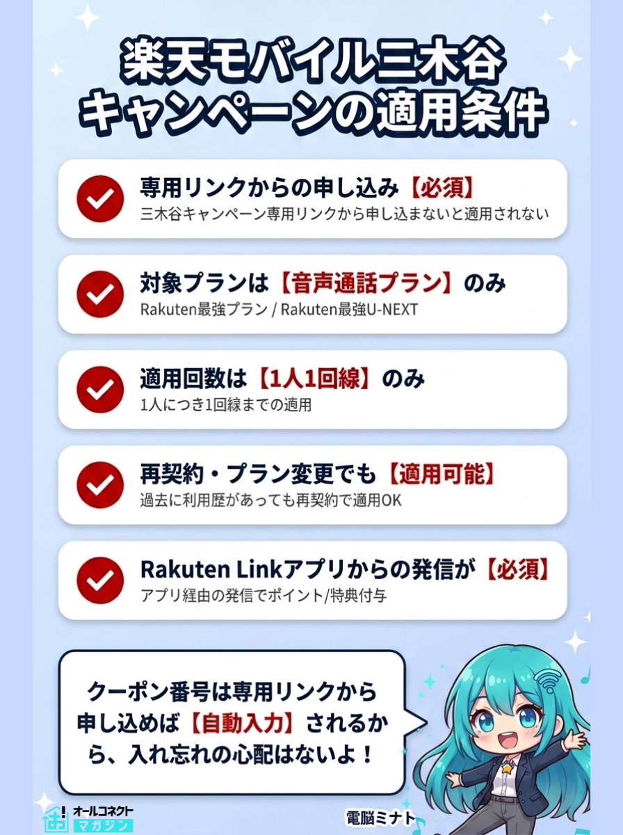 楽天モバイル 三木谷キャンペーン 適用条件