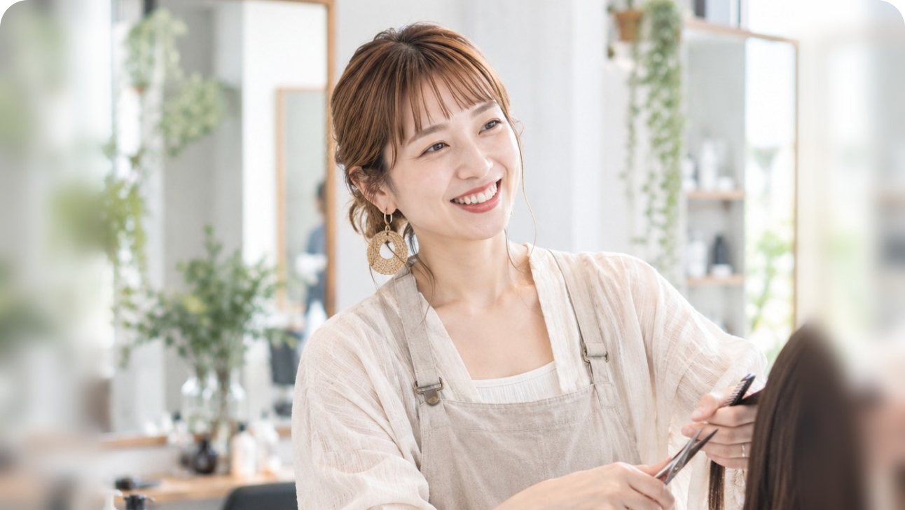 美容室で働く女性